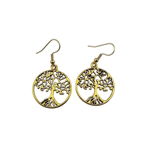 Tree of Life Earrings Gold Plated French Hook Ear Wires - Picture 1 of 6